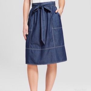 Universal Thread Denim Midi Skirt with Bow Tie